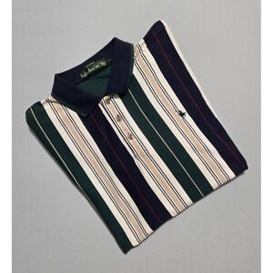 Knights of Round Table Vertical Stripe‎ Polo Shirt Mens Large Green Blue Preppy